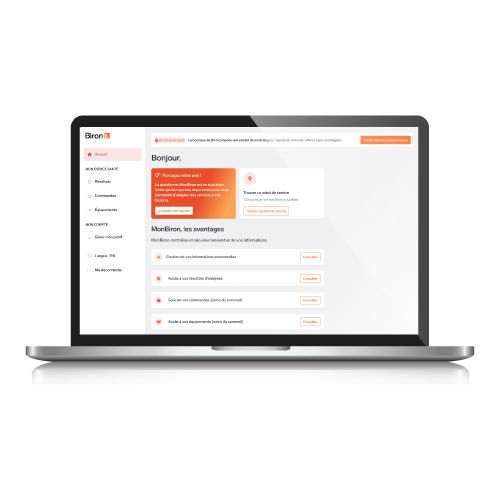 Compte MonBiron pour consulter les résultats de tests génétiques et accéder aux données personnelles