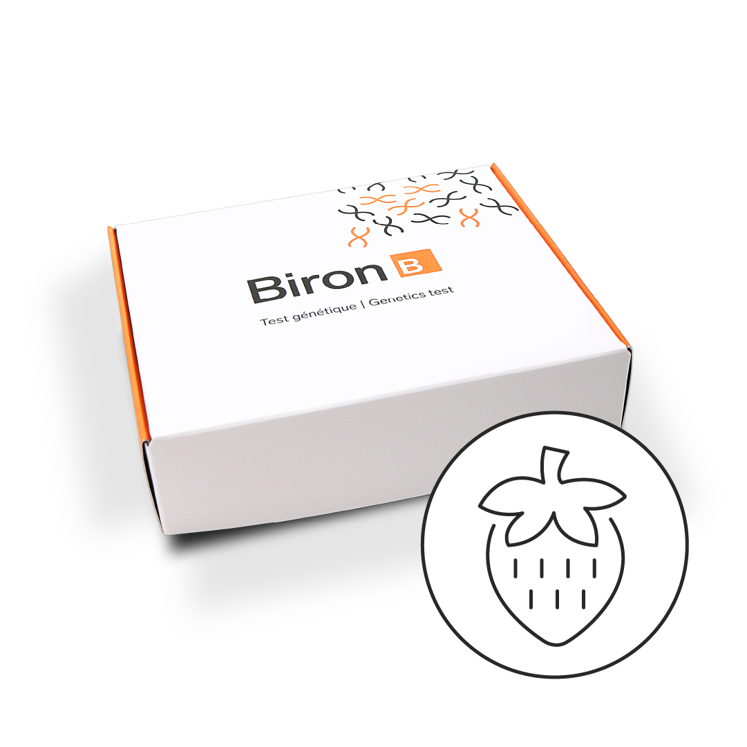 Boite de test ADN Nutrition ou nutrigénétique de BIron avec icone de fraise 