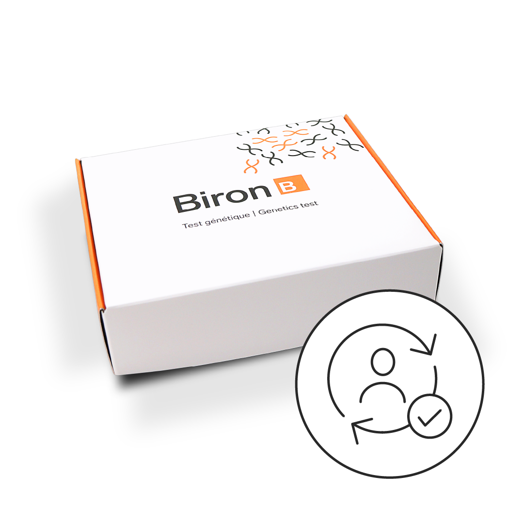 Bo&icirc;te de test PGx Complet de Biron contenant le kit de pr&eacute;l&egrave;vement d'ADN dans la salive pour les 3 tests